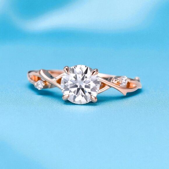 14k Gold- Moissanite Ring- Sz 6- Rose Gold 1.25 CT Fairytale Vine Twig Ring 2.7g - Picture 15 of 17